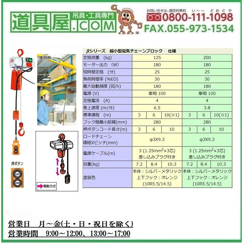 象印（ZOJIRUSHI） β型小型電気チェンブロック 単相100V 定格荷重125kg 