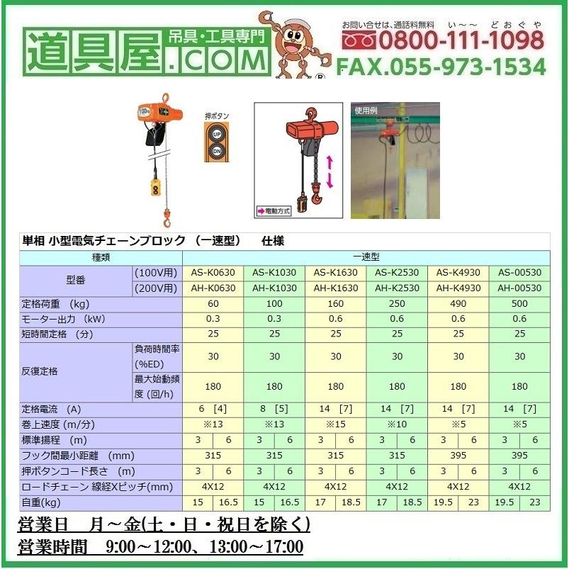 77%OFF!】 象印 単相200V小型電気チェーンブロック 1速型 60KG 3M 1台 品番 象印 α型プレントロリ結合式電気チェーンブロック 2速型 単相200V 定格荷重0.16t 揚程3m