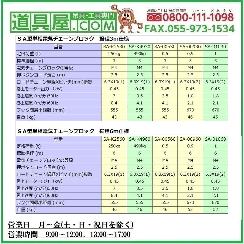 【超美品】 象印　SA型単相100V電気チェーンブロック0.49TON　揚程3m 【KU1616795180】(56770円)
