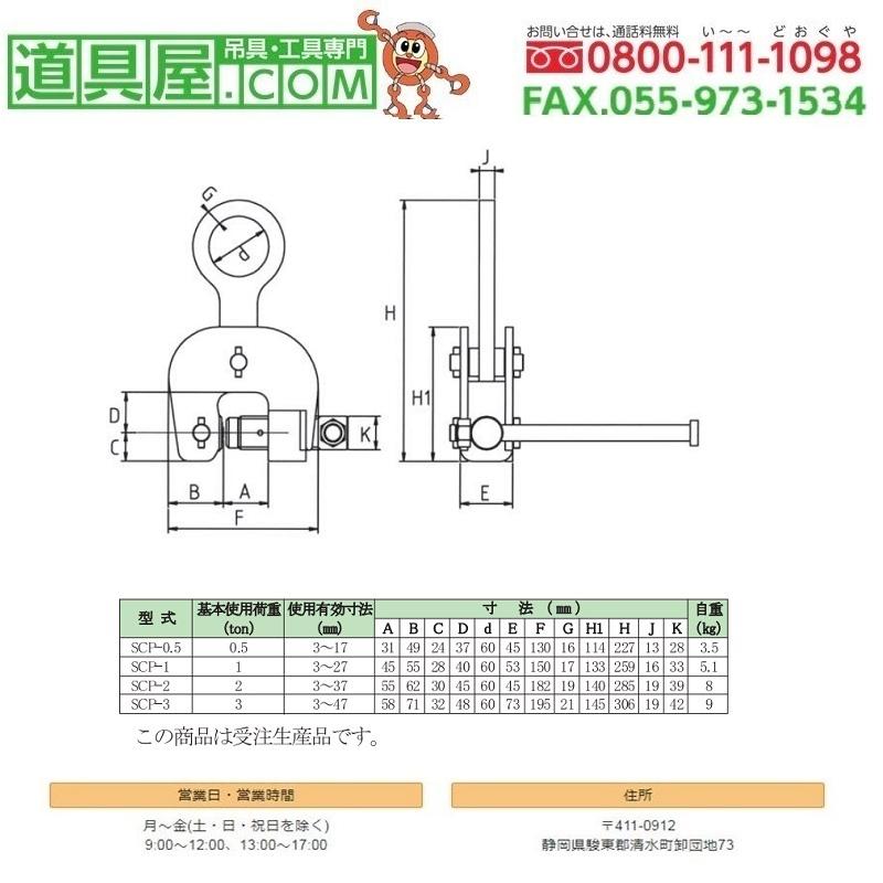 日本クランプ　ねじ式万能型クランプSCP型　基本使用荷重1T　範囲3〜27mm