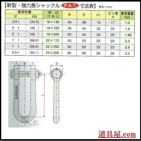 KANSAI 強力長シャックル25X200 使用荷重9.5T : 道具屋.com