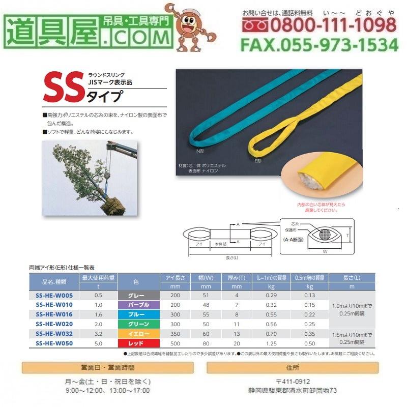 田村 ラウンドスリング SSタイプ 両端アイ形 赤色 使用荷重5.0t 長さ 