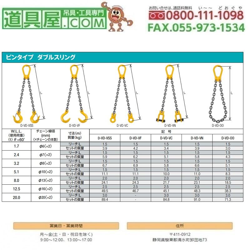 キトー　ピンタイプ　ダブルスリング　使用荷重3.2T