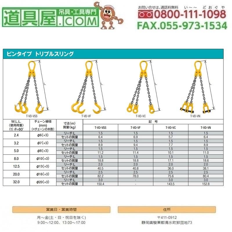 キトー　ピンタイプ　トリプルスリング　使用荷重5.0T