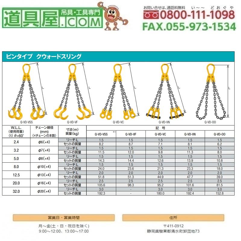 キトー　ピンタイプ　クウォードスリング　使用荷重8.0T