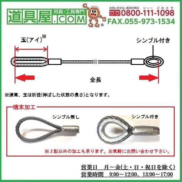 玉掛け 両端圧縮止め 片端シンブル付き ワイヤー6×24O O 径8mm 長さ2m