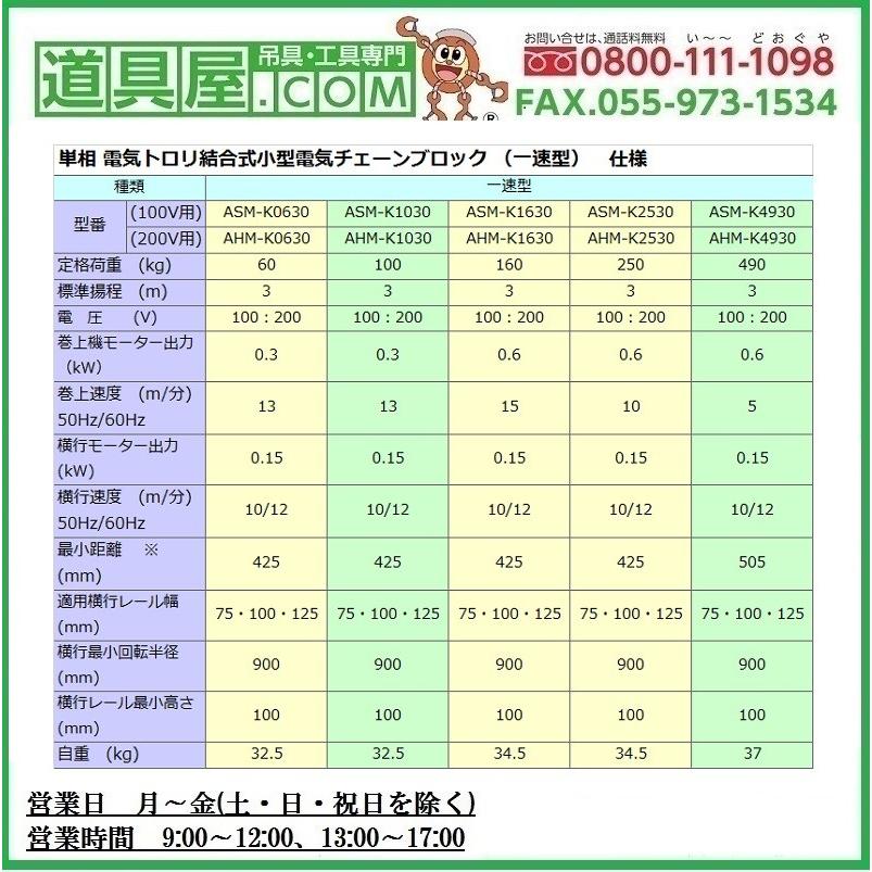 象印（ZOJIRUSHI） α型電気トロリ結合式電気チェーンブロック 1速型 単