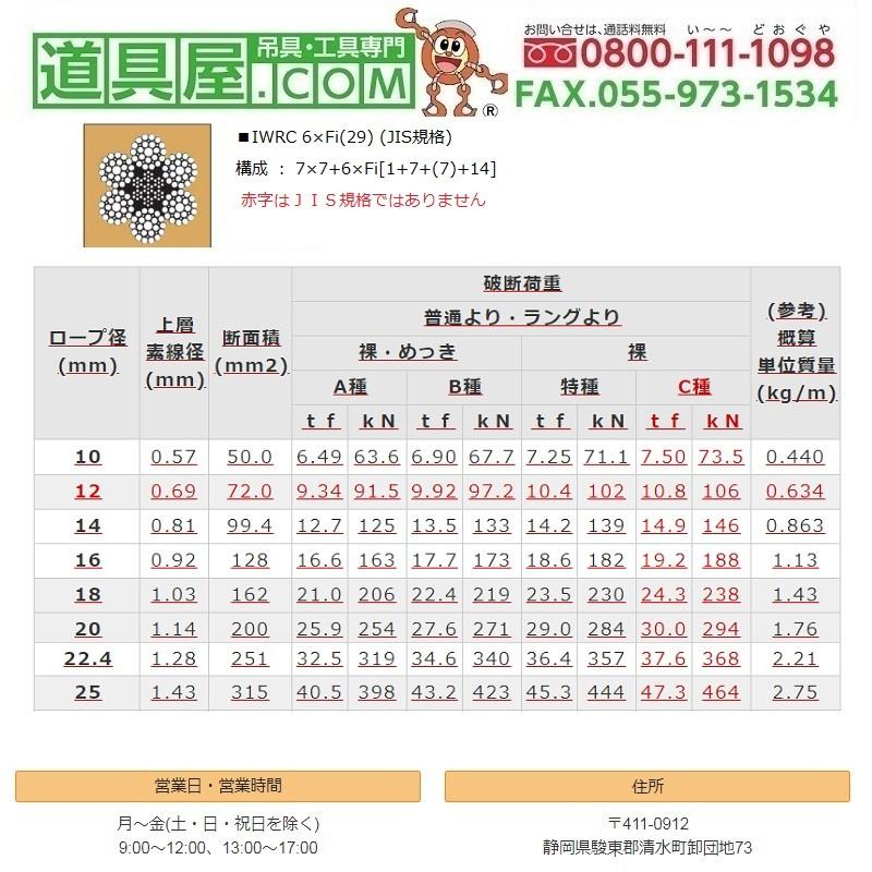 TSK　ワイヤロープ　IWRC6×Fi29　クロ　B種　径8mm　長さ200m 【アトム】
