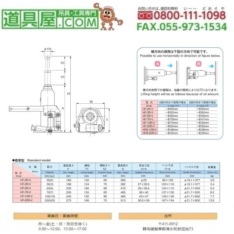 マサダ 安全弁付き標準型油圧ジャッキ 揚力20Tの画像