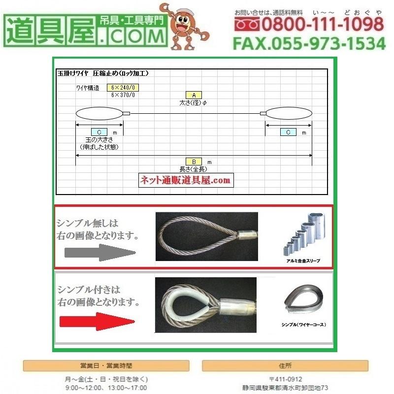 玉掛け　カラー被覆付ワイヤ　径16mm　長さ20m　玉350mm