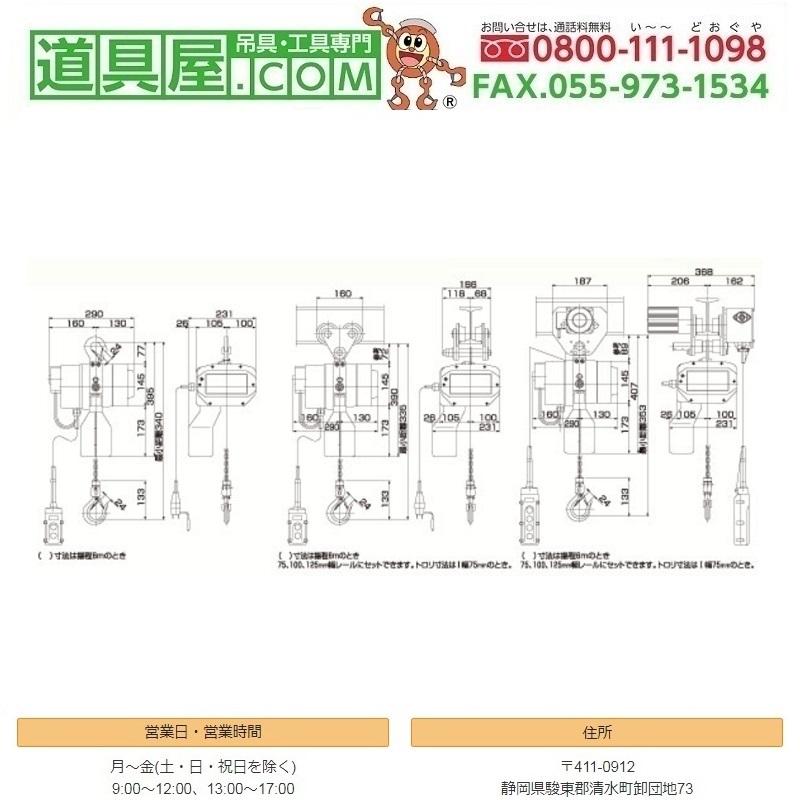 二葉　グリーンミニ　2速選択形　電気チェンブロック　定格荷重120KG　揚程3ｍ｜dougu-ya｜02