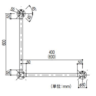 TOTO インテリアバー Lタイプ TS134GLCY7S♯NW1 Φ32×600×600mm 色