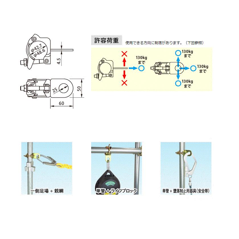 単管用親綱フック掛け　リング付クランプII　NTD-E　兼用タイプ　1.2.3（ワン・ツゥ・スリー）伊藤製作所 |  | 01