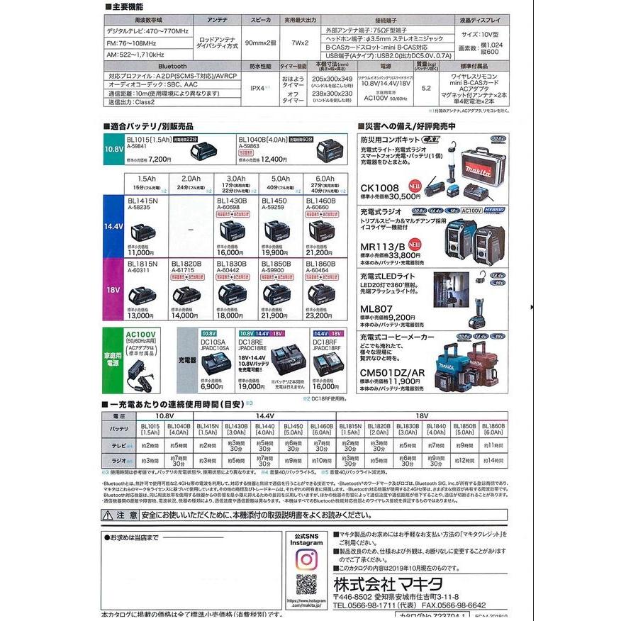 マキタ  10.8-18V  充電式ラジオ付テレビ　TV100｜douguya-dug｜03