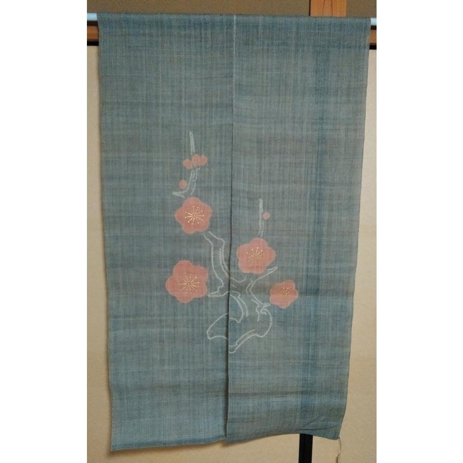 麻 のれん 手染め 手描き 梅 おしゃれ 和風 150cm 日本製