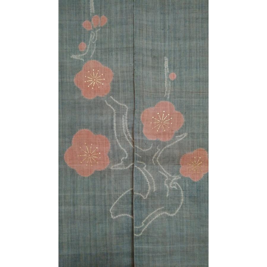 麻 のれん 手染め 手描き 梅 おしゃれ 和風 150cm 日本製_1