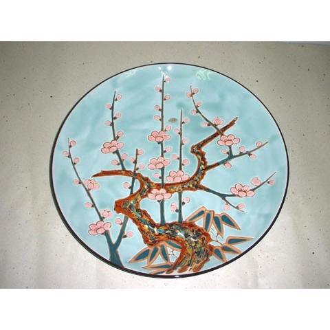 有田焼 大皿 15号 手書き 色絵青磁梅 尺5寸 45cm 未使用 飾り皿