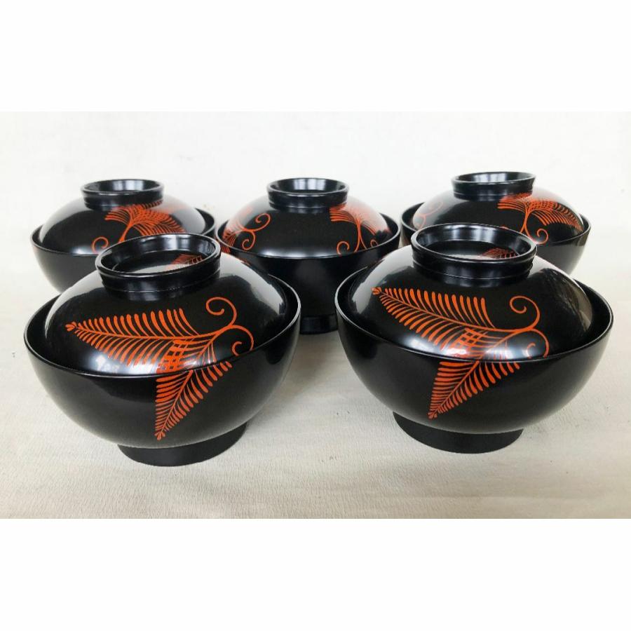 A762 木製輪島塗 懐石道具 黒塗 鶴に紅葉蒔絵 吸い物椀 5客 【公式通販】