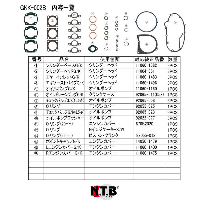 NTB ガスケットキット GKK-002B KAWASAKI系 KH400 76 79 400SS 74 75