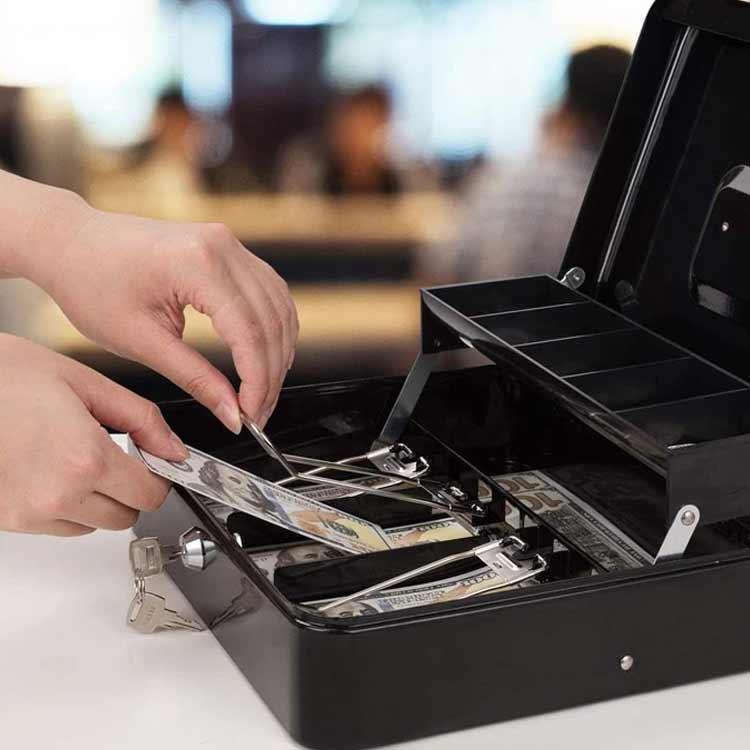 鍵付き 手提げ金庫 スチール製 キャッシュボックス 小型 キャッシュ