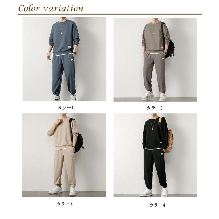 スエット メンズ ジャージ レイヤード風 セットアップ 春服 パーカー