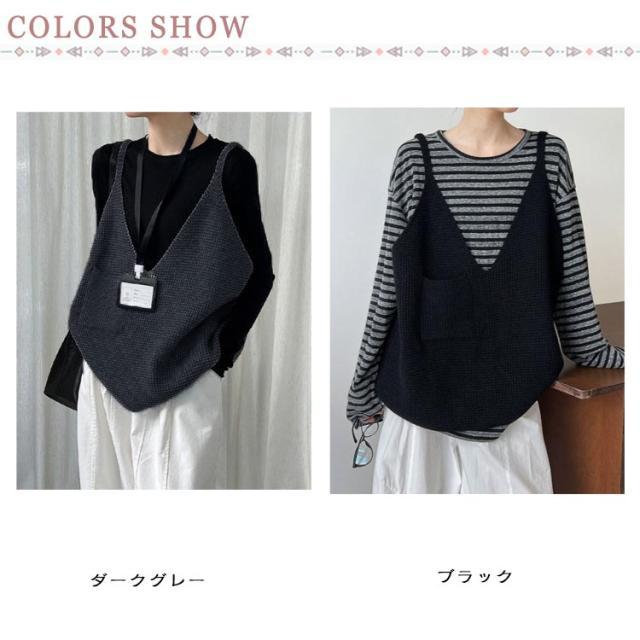 フレア 重ね着 ニットベスト 秋 ビスチェ レディース ニット プル