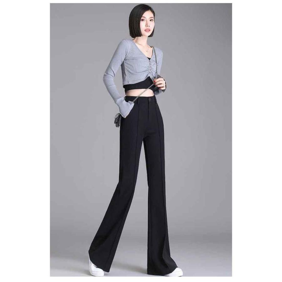 フレアパンツ 春 ボトムス 裏起毛パンツ 細見え パンツ レディース
