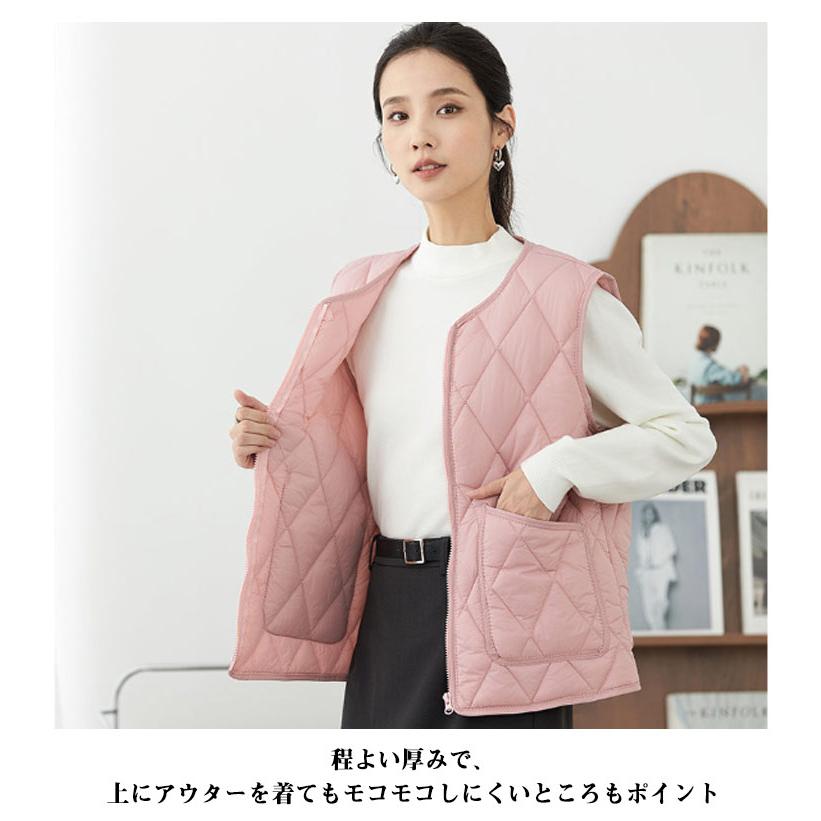 防寒 キルトベスト トップス Vネック レディース キルティング