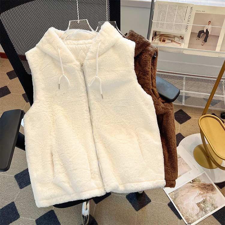 ファーベスト 冬 フェイクファー ベスト フード付き 羽織もの アウター