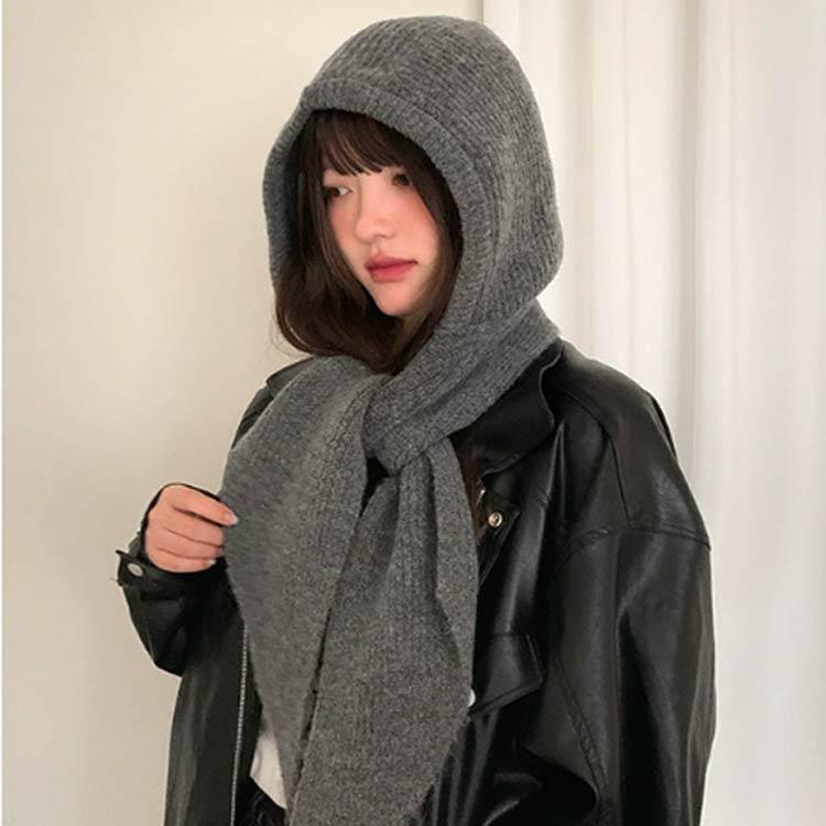 ニット帽 防寒 レディース 帽子 暖かい おしゃれ スカーフ フード付き