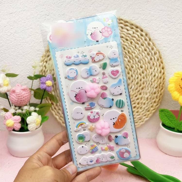 6枚セット かわいい キャラクター うさぎ 3D立体シール 肉球シール