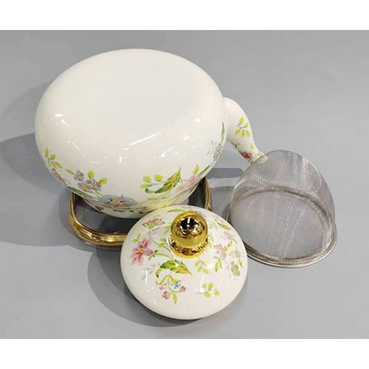 茶こし付き 直火 おしゃれ ホーロー製 花柄 ホーロー お茶