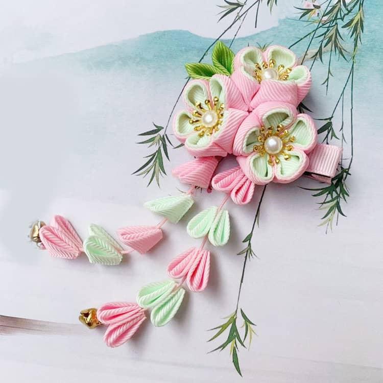 小学生 七五三 つまみ細工 赤 和装 青 ダリアと水引飾り 十三参り 753