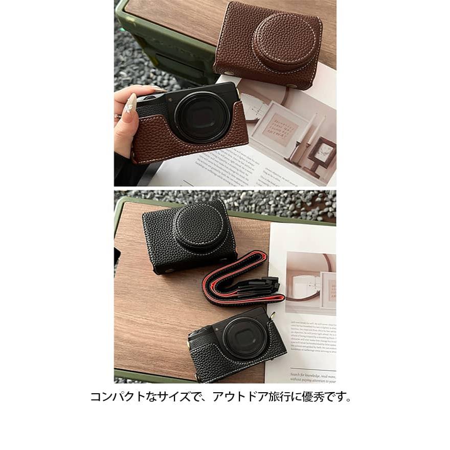 RICOH GR3 ストラップカメラケース充電器付 GRiiiリコー PUレザー GR3 リコーGR3/3X リコー ハーフケース ストラップ付き