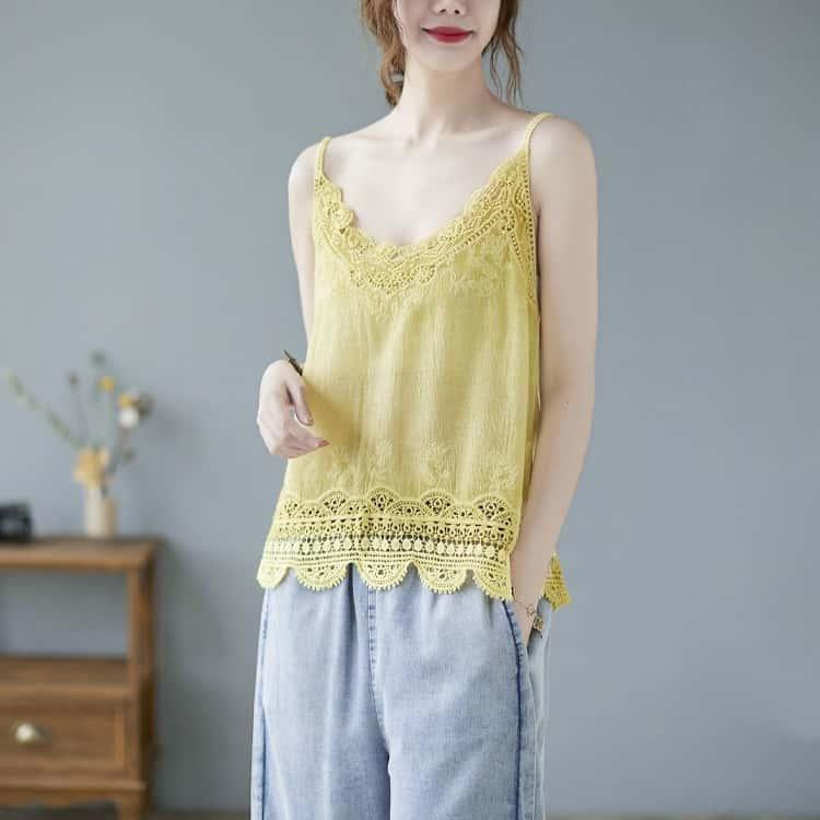 DOLCE&GABBANA - ドルガバ　タンクトップ　キャミソール　レース　花柄　トップス　40 M 黄色 トップス ドルガバ タンクトップ キャミソール レース 花柄 トップス