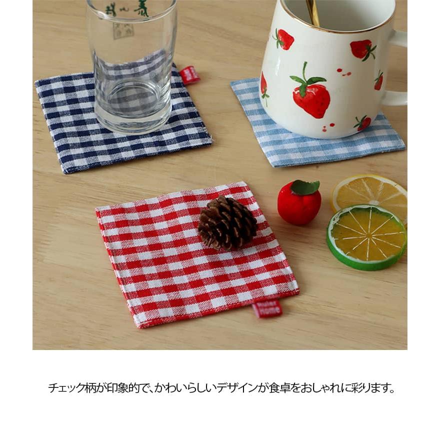 チェック柄 2枚セット コースター キッチン 布 吸水性 チェック 四角