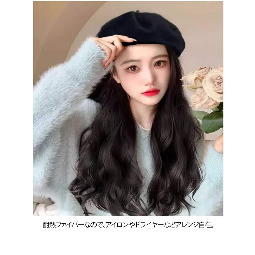医療用黒のベレー帽と収納袋、雑誌付き　前髪のウィッグ付き 帽子ウィッグ付き ベレー帽春 春夏 ウイッグ ウィッグ付き ウィッグ