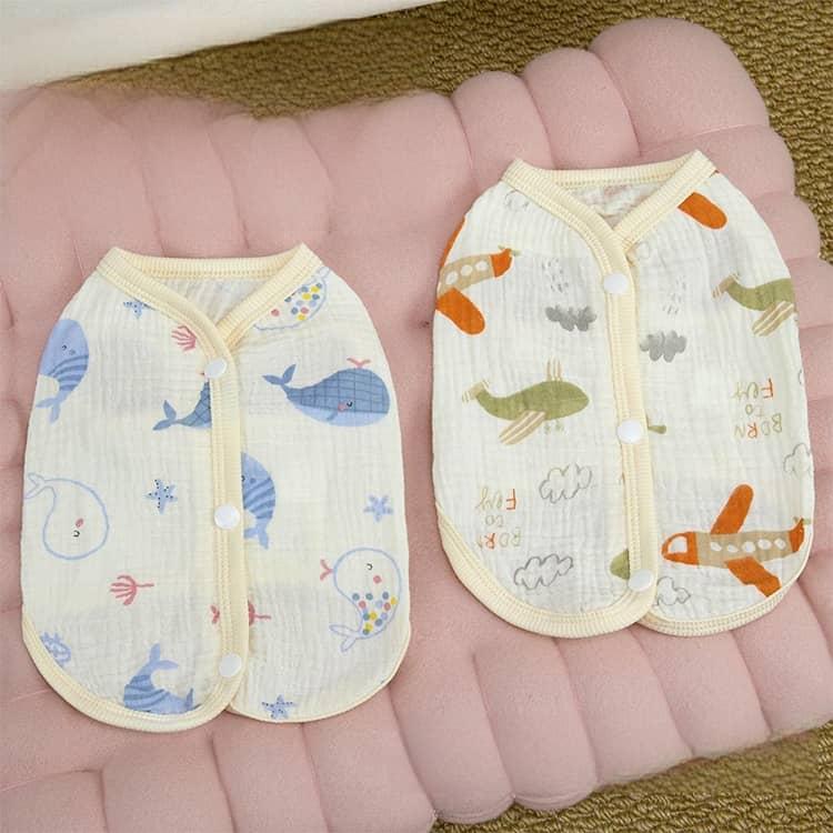 犬 ドッグウェア 背中開き 夏 綿ガーゼ 背中ボタン ペットベスト