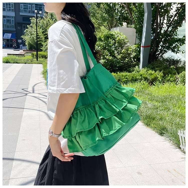 かわいい キャンバス トート キャンバスバッグ フリル レディース