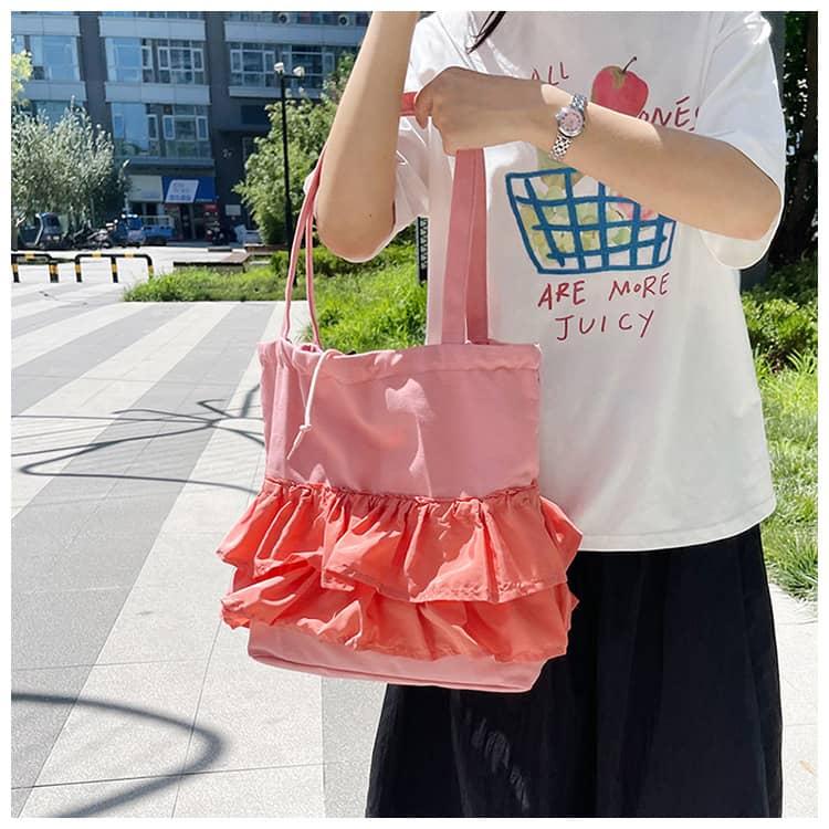 かわいい キャンバス トート キャンバスバッグ フリル レディース