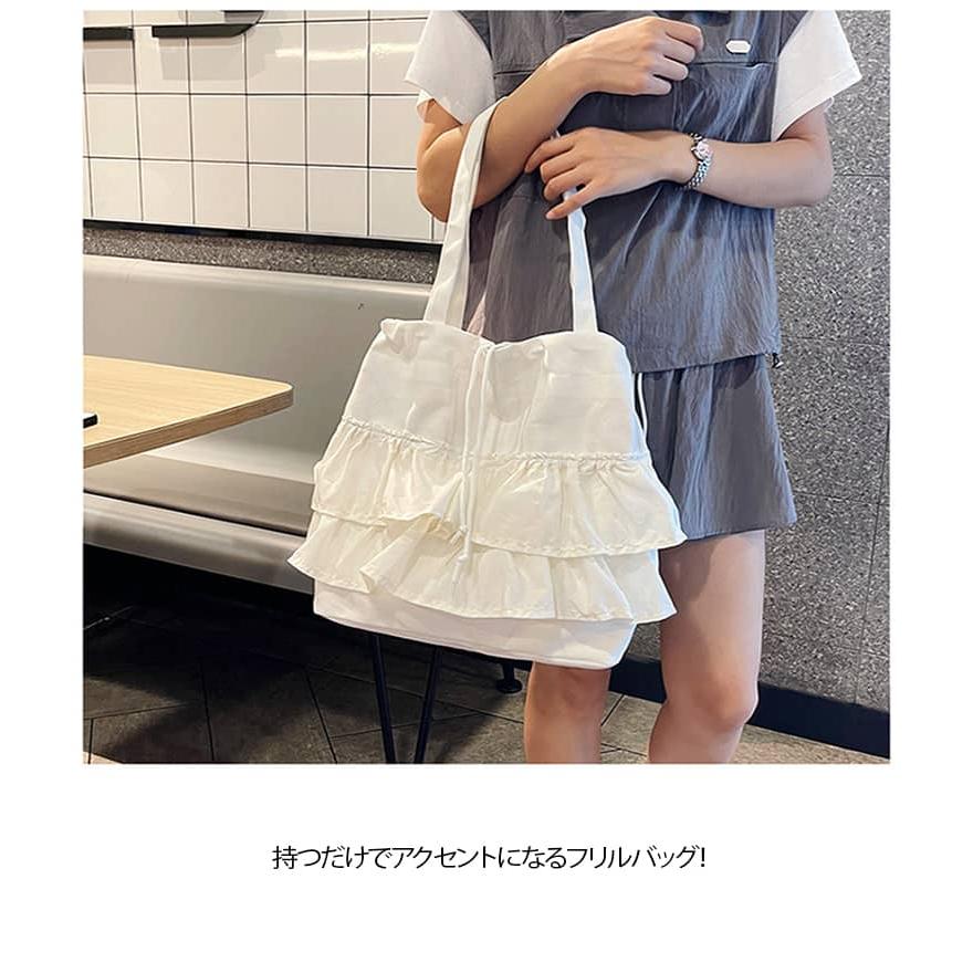 かわいい キャンバス トート キャンバスバッグ フリル レディース