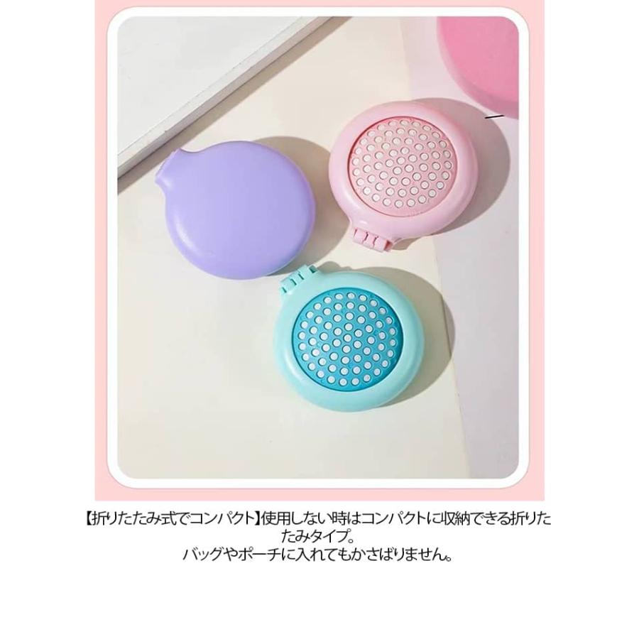 ブルー ヘアブラシ コンパクトミラー 10個セット 折りたたみ 携帯