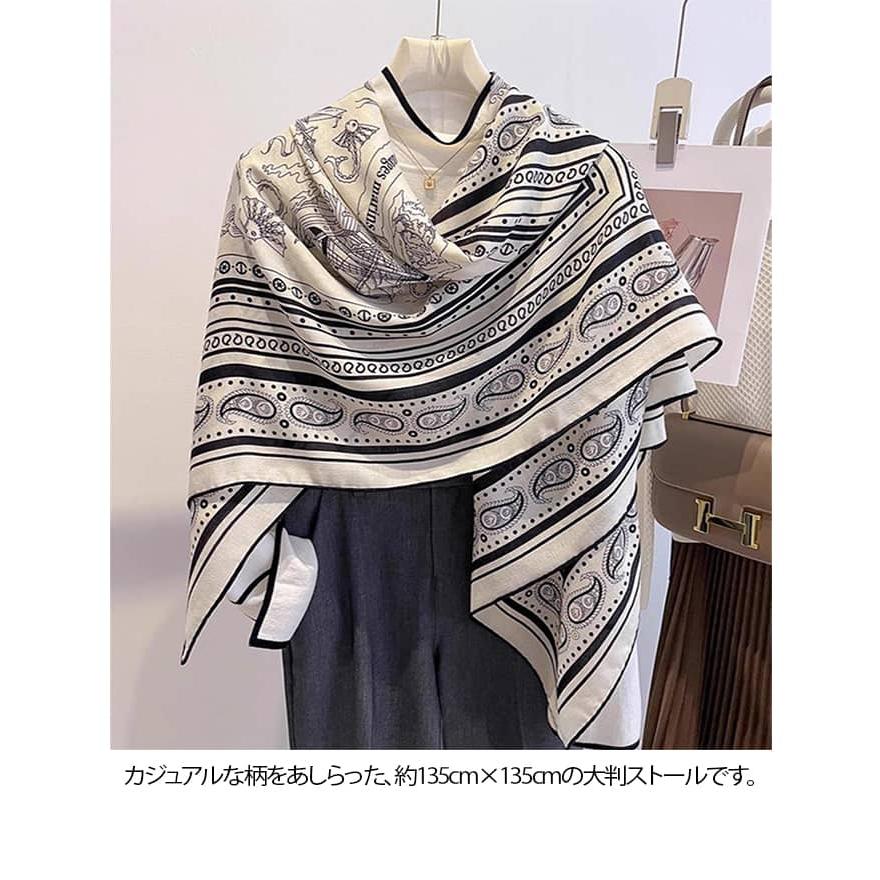 bonchance♡　大判　ショール　ストール　マフラー　バンダナ　白 マフラー SNSで話題！ストール レディース シルク バンダナ柄 大判