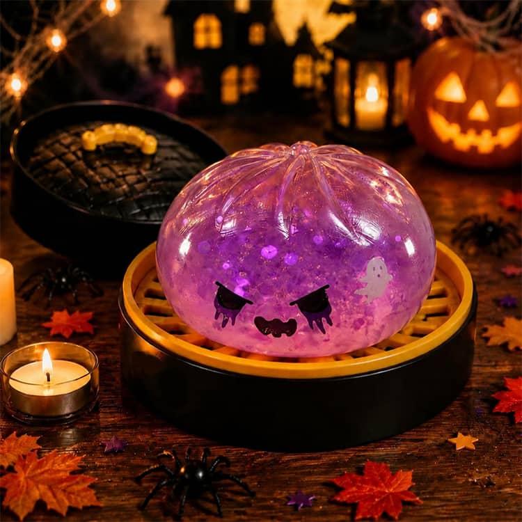 グリッター入り ハロウィンプニプニ肉まんスクイーズ 2個セット 可愛い