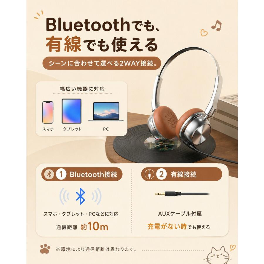ヘッドホン ワイヤレス レトロ ワイヤレスヘッドホン Bluetooth 5.4