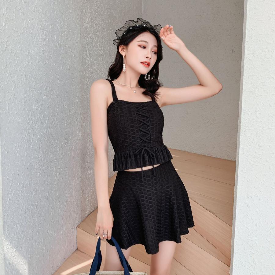 水着 レディース タンキニ 2点セット ビスチェ風 バンドウェア