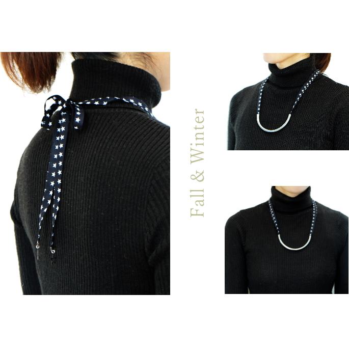 後ろ姿も美しい リボン ネックレス メンズ レディース 星 花 ドット 柄 黒 ブルー イエロー メール便 dplus arts |  | 03