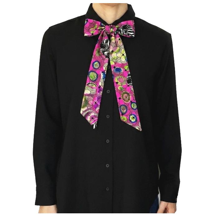 LEONARD シルクリボンスカーフ 黒・ピンク　スカーフのみ LEONARD 花柄シルクスカーフ 約57黒ピンク系 - メルカリ
