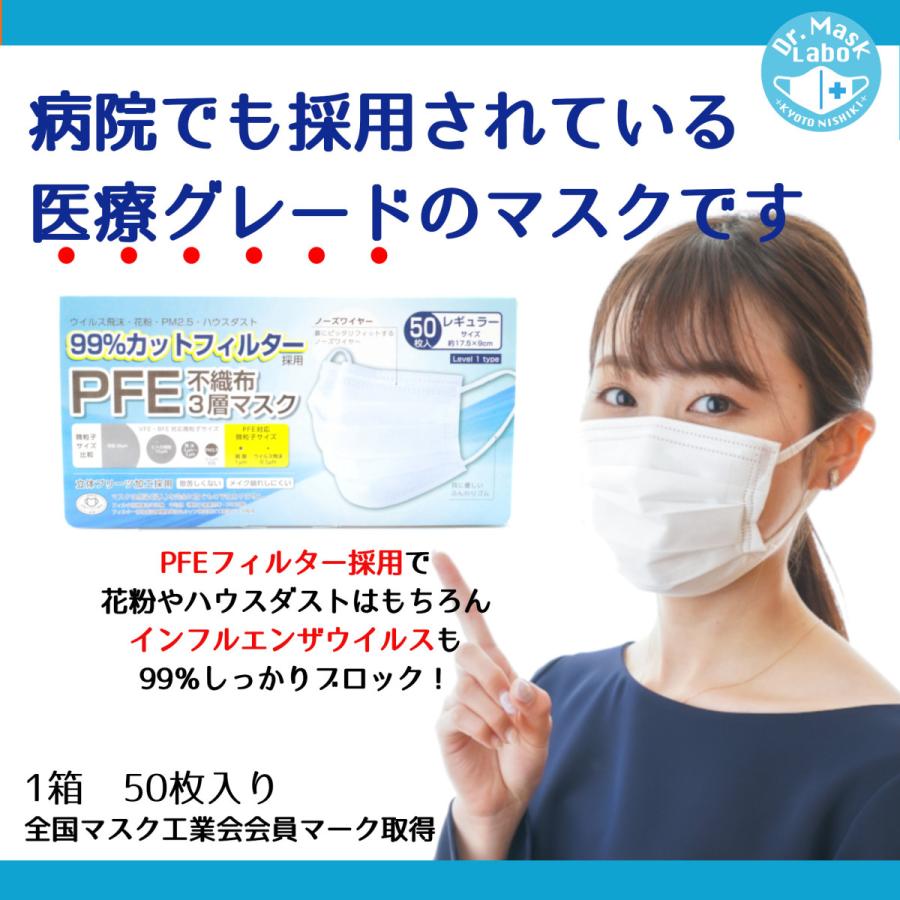 「全国マスク工業会会員」 PFE不織布3層マスク 50枚入り 医療用マスク サージカルマスク ウイルス 細菌 飛沫 PM2.5 99%カット