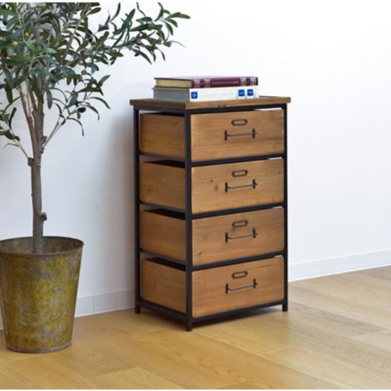 東谷 チェスト4D HRN-182 302】天然木×スチール】4段引き出し